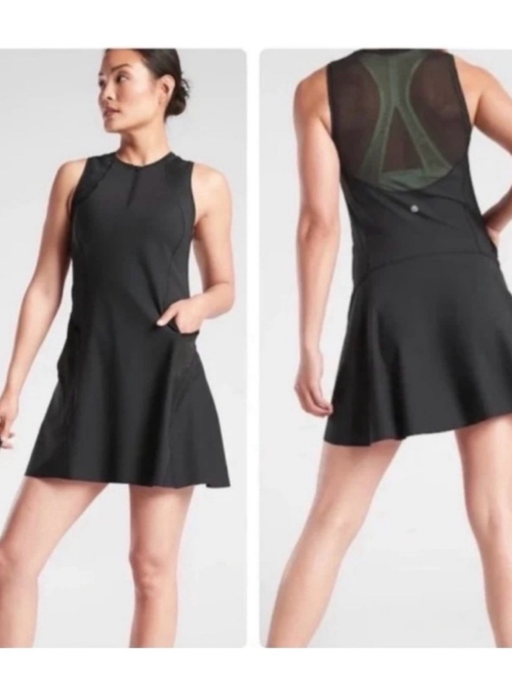 Athleta Black Tennis Dress Mesh Back Sleeveless Sports Golf Fit Flare XS